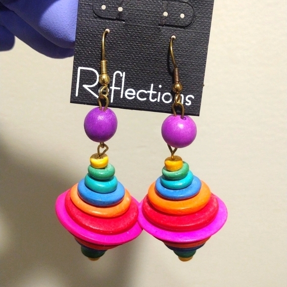 Women's Stylish Gold tone Colorful, Multiple Disc Cluster Drop Dangle Earrings - Picture 1 of 4